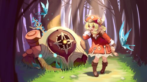 Klee Genshin Impact Exploring Magical Forest 4K Desktop Wallpaper