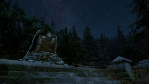 Mysterious Angel Statue in Enchanted Forest Night Sky PC Wallpaper