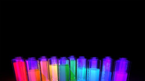 Neon Glow Colorful Glass Bottles Minimalist Dark 4K Wallpaper