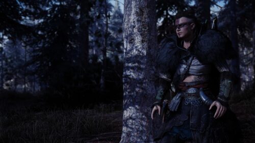 Eivor Viking Warrior in Dark Forest Assassin’s Creed Valhalla 4K Wallpaper