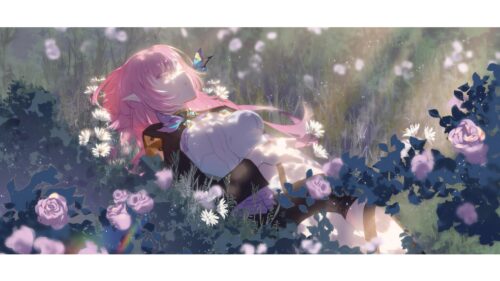 Anime Girl Sleeping in a Field of Flowers Fantasy PC Wallpaper