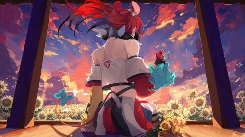 Hakos Baelz Sunflower Sunset Anime Girl 4K PC Wallpaper