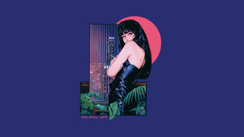 Aesthetic Retro Anime Girl You Still Up City Night PC Wallpaper
