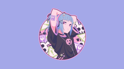 Aesthetic Pastel Anime Girl Listening to Music Desktop Wallpaper