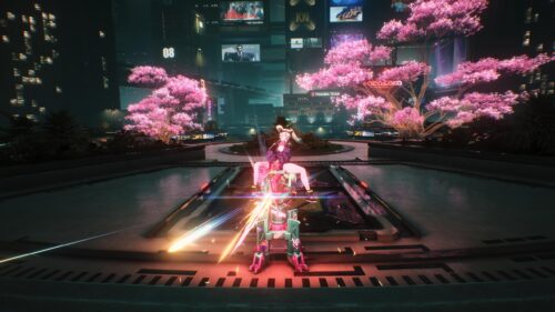 Cyberpunk Edgerunners Rebecca Sitting on Turret Desktop Wallpaper