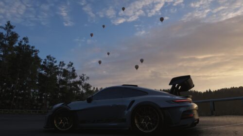 Porsche 911 GT3 RS Sunset with Hot Air Balloons 4K Wallpaper