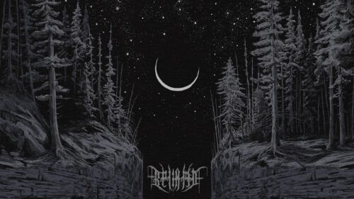 Dark Forest and Crescent Moon Sketch Art Desktop Wallpaper