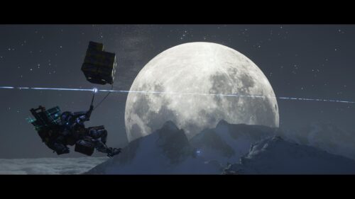 Futuristic Sci-Fi Space Traveler and Massive Moon 4K Desktop Wallpaper