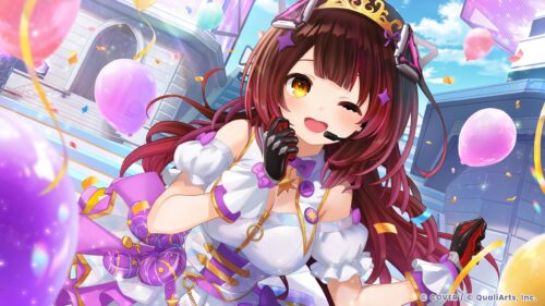 Cheerful Anime Idol Girl Celebrating with Balloons 4K PC Wallpaper