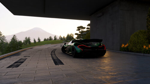 Stunning Green McLaren P1 Supercar at Sunset Desktop Wallpaper
