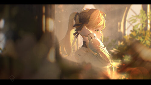 Beautiful Anime Girl With Golden Hair in Sunlit Room PC Wallpaper