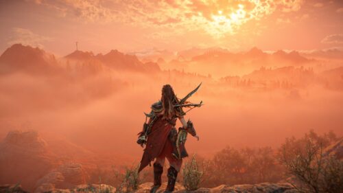 Aloy Standing Overlooking the Forbidden West Sunset 4K PC Wallpaper