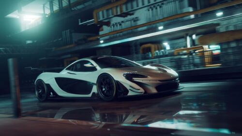 McLaren P1 GTR Sports Car in Industrial Garage PC Wallpaper