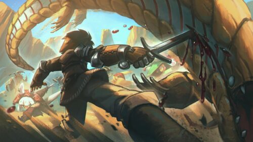 Epic Fantasy Battle Warrior Fighting Monster Desktop Wallpaper