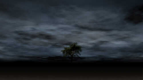 Lone Tree Under Moody Dark Stormy Clouds Desktop Wallpaper