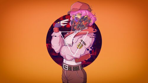 Cyberpunk Anime Girl with Futuristic Mask and Pink Hair PC Wallpaper