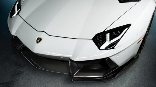 Stunning White Lamborghini Aventador Front View Desktop Wallpaper