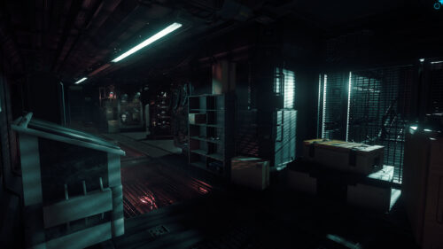 Dark Industrial Sci-Fi Corridor Warehouse 4K PC Wallpaper