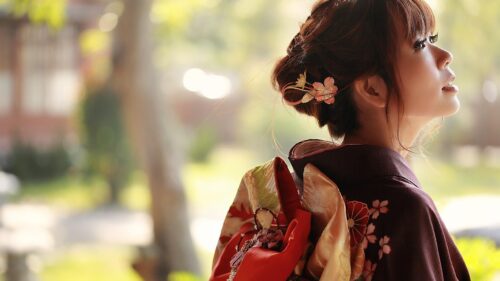 Beautiful Japanese Woman in Traditional Kimono Portrait PC Wallpaper