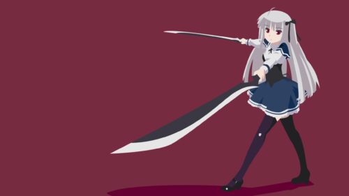 Minimalist Anime Girl with Dual Blades Aesthetic PC Wallpaper