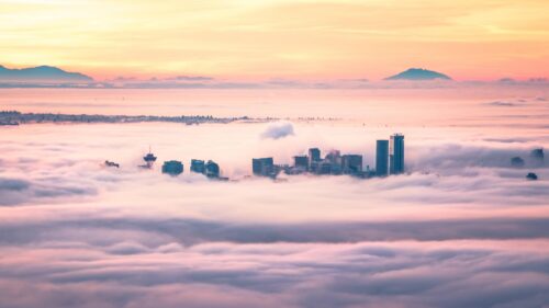 Stunning Vancouver City Skyline Above The Clouds Sunset PC Wallpaper