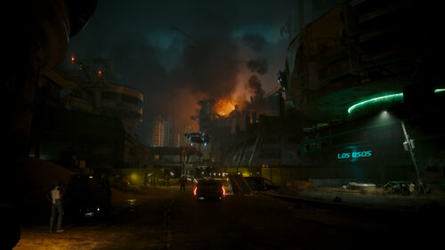 Cyberpunk City Ruins and Explosions Dark Futuristic PC Wallpaper