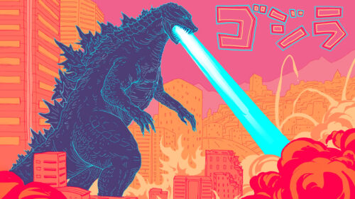 Godzilla Atomic Breath Neon Synthwave Art Desktop Wallpaper