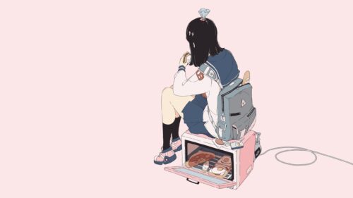 Minimalist Anime Girl Eating Lunch Aesthetic 4K Wallpaper