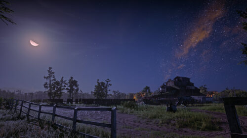 Stunning Night Sky Over Rural Farmhouse Landscape 4K Wallpaper