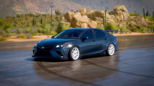 Modified Dark Blue Toyota Camry Sport Sedan Racing Desktop Wallpaper