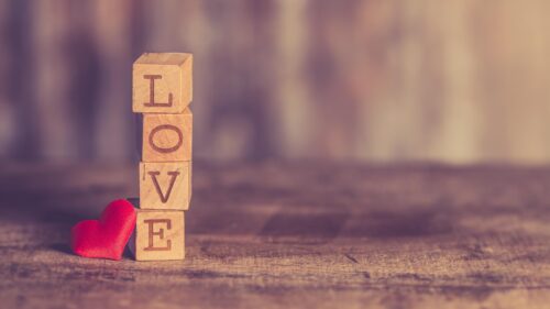 Rustic Love Wooden Blocks with Red Heart Desktop Wallpaper