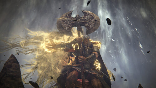 Godfrey First Elden Lord Wielding Axe Elden Ring 4K Wallpaper