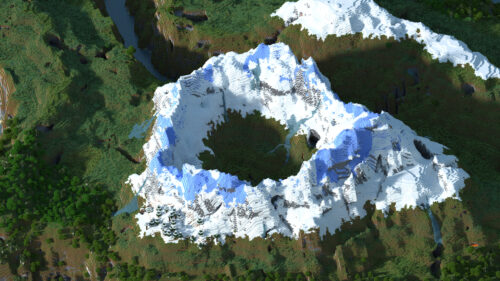 Epic Minecraft Mountain Crater Landscape 4K PC Wallpaper