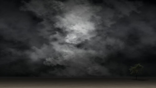Lonely Tree Under Dramatic Stormy Dark Sky Desktop Wallpaper