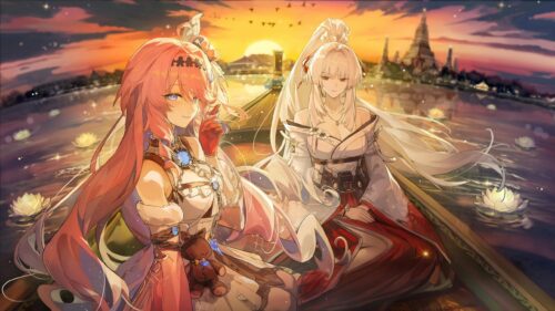 Beautiful Anime Girls on a Boat at Sunset 4K PC Wallpaper