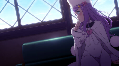 Anime Girl with Purple Hair in Winter Outfit Desktop Wallpaper