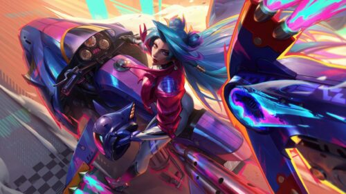 Cyberpunk Girl Racing on Futuristic Motorcycle 4K Wallpaper