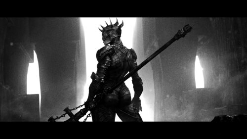 Dark Fantasy Knight with Spear Cinematic Monochrome 4K Wallpaper