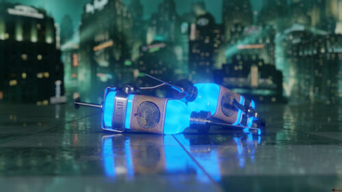 BioShock ADAM Syringe Glowing Neon City Desktop Wallpaper