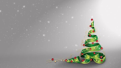 Minimalist Christmas Tree with Red Ornaments and Green Ribbon 4K Wallpaper