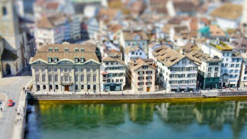Charming Miniature Tilt Shift Cityscape of Zurich Waterfront PC Wallpaper