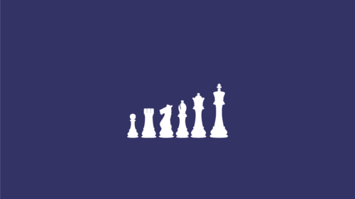 Minimalist Chess Pieces Array on Deep Blue Background PC Wallpaper