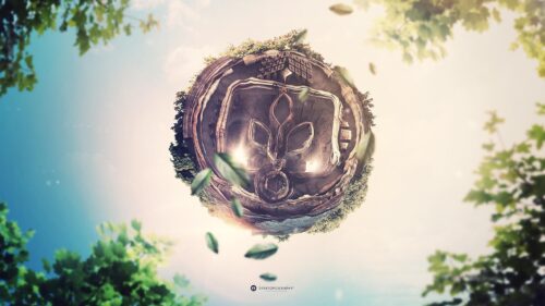 Surreal Miniature Planet With Hobbit Style Wooden Door Desktop Wallpaper