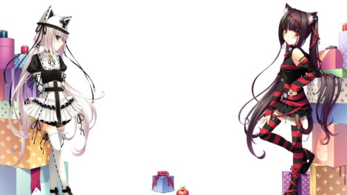 Nekopara Vanilla and Chocola Anime Girls with Gift Boxes 4K Wallpaper