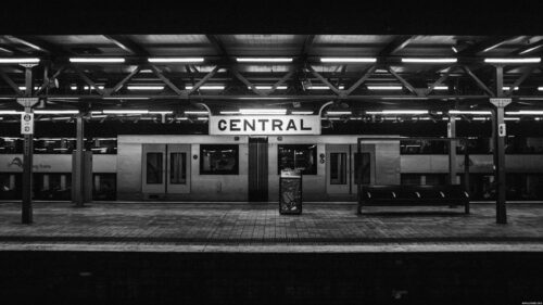 Black and White Central Railway Station Sydney Night PC Wallpaper