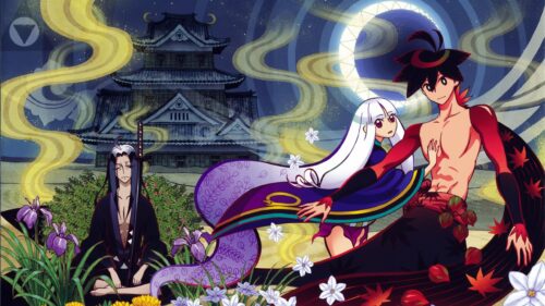 Katanagatari Anime Characters at Traditional Japanese Castle 4K Wallpaper