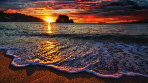 Stunning Dramatic Sunset Ocean Beach Coastal View Desktop Wallpaper