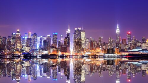 Stunning New York City Skyline Night Reflection PC Wallpaper