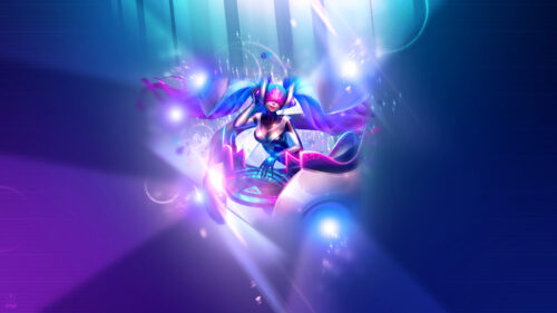 DJ Sona Arcade League of Legends Cyberpunk PC Wallpaper
