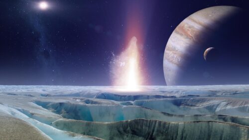 Stunning Deep Space Planet Ice Surface with Cosmic Energy Beam 4K Wallpaper
